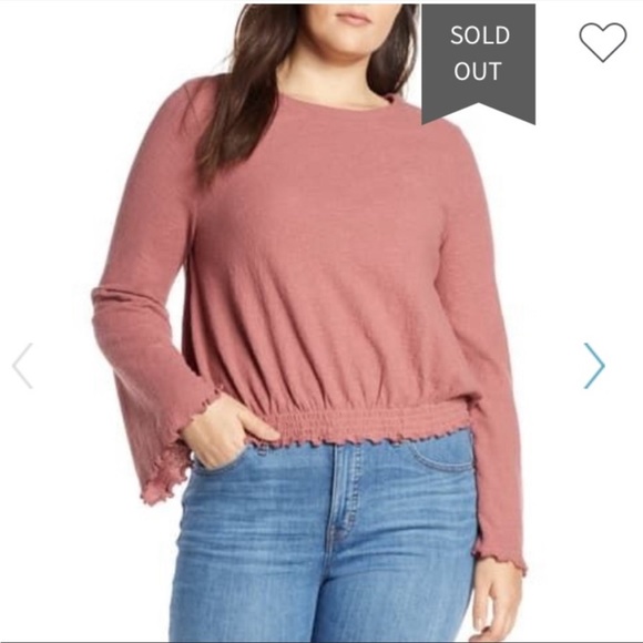 Madewell Smocked Bell Sleeve 100% Cotton Top in Autumn Berry/ Mauve sz S - Picture 1 of 12